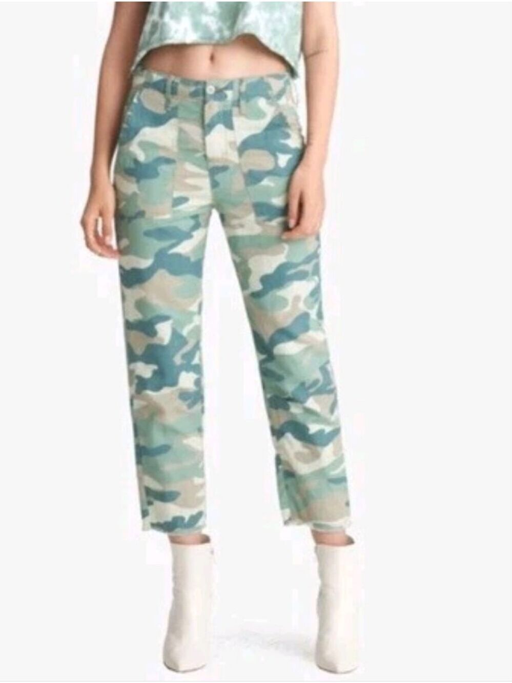 Mother The Shaker Chop Crop Camo Linen Blend Size 25